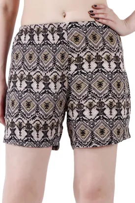 Cream & Black Geometric Printed Shorts