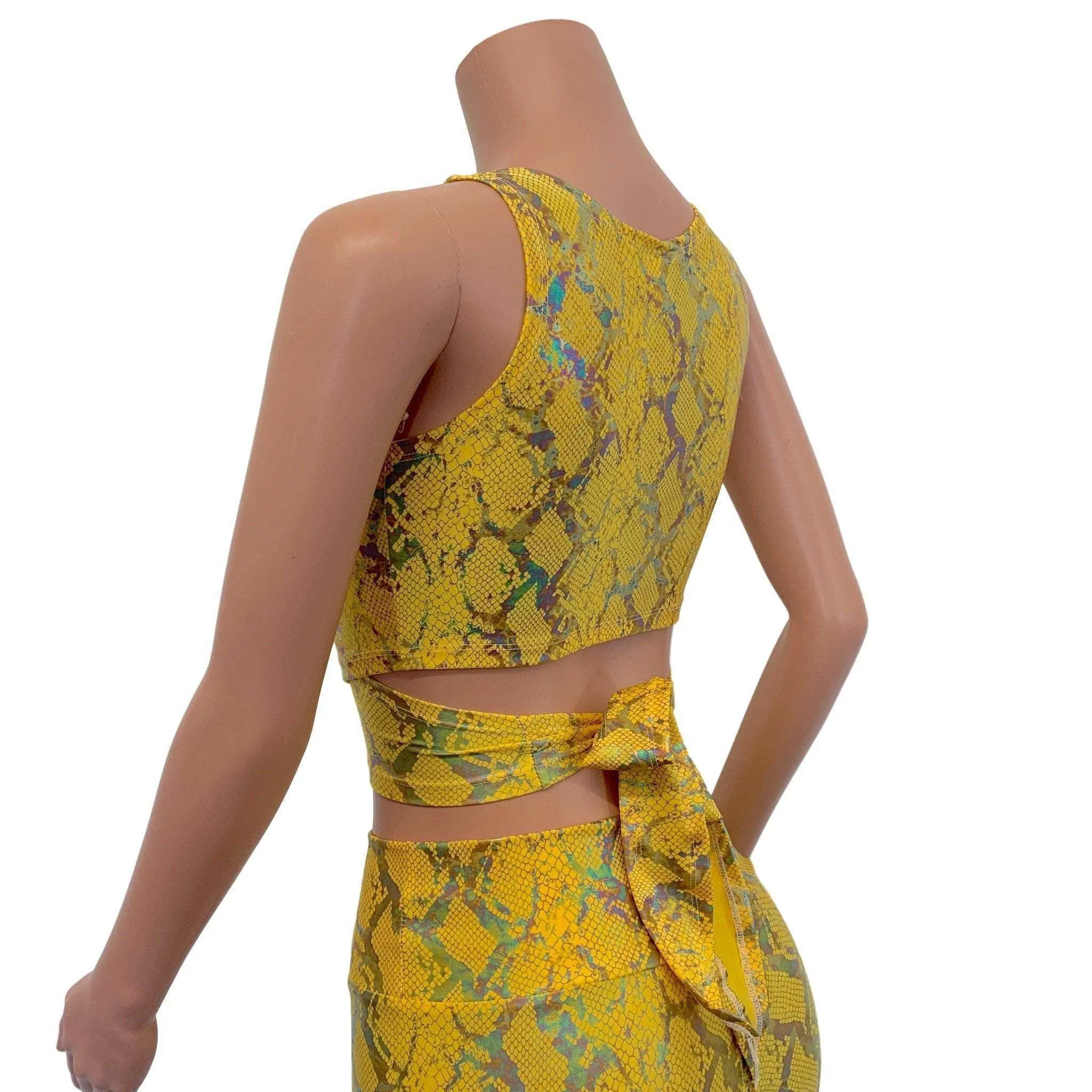 Crop Wrap Top - Yellow Snakeskin Holographic