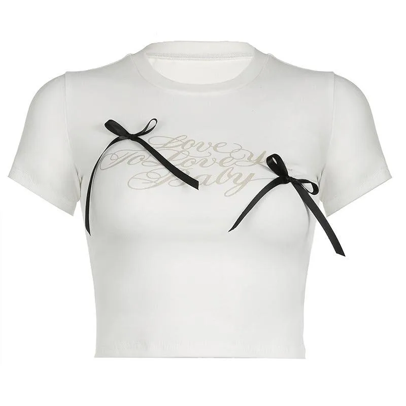 Cropped T-Shirt with Bow Details