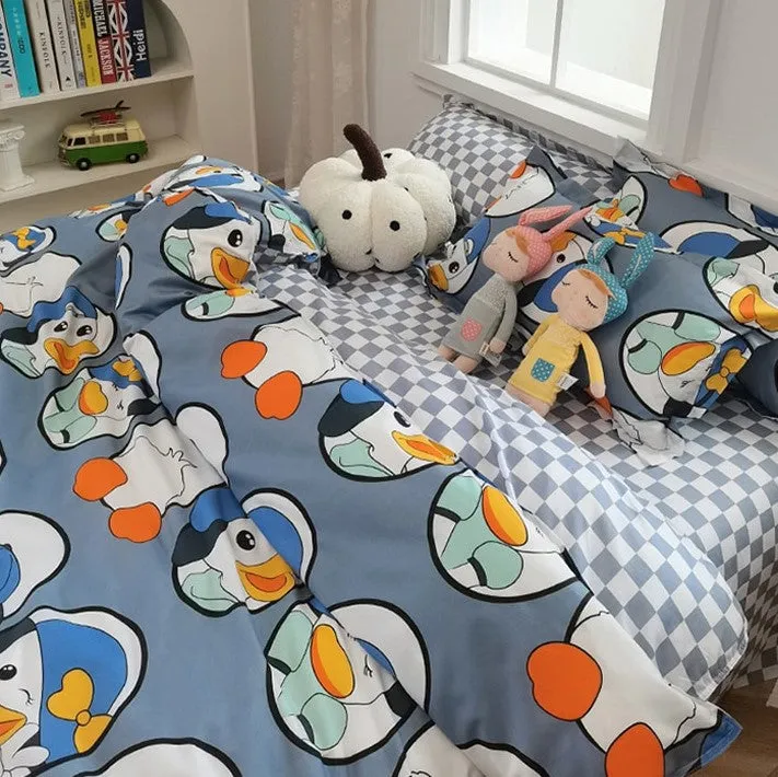 Cute Illustrated Dog Duck Bedding Set