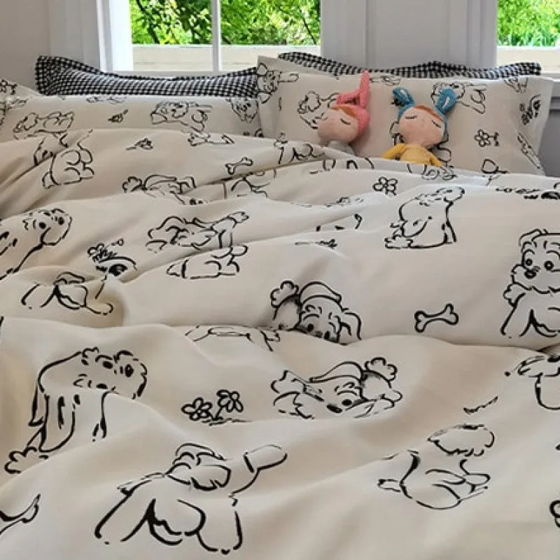 Cute Illustrated Dog Duck Bedding Set