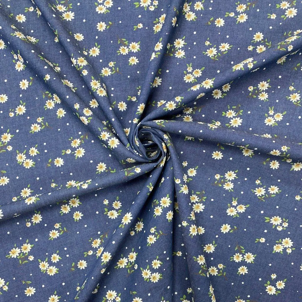 Daisies Chambray Denim Fabric