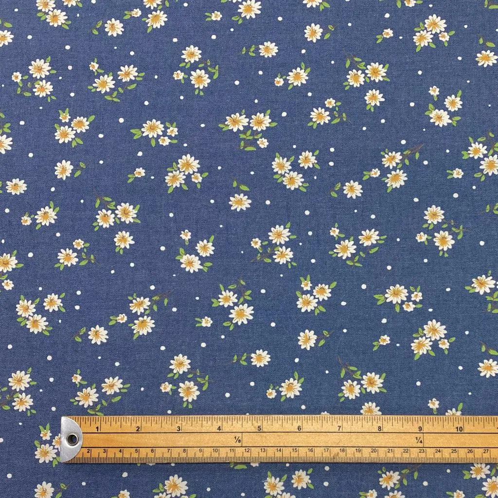 Daisies Chambray Denim Fabric