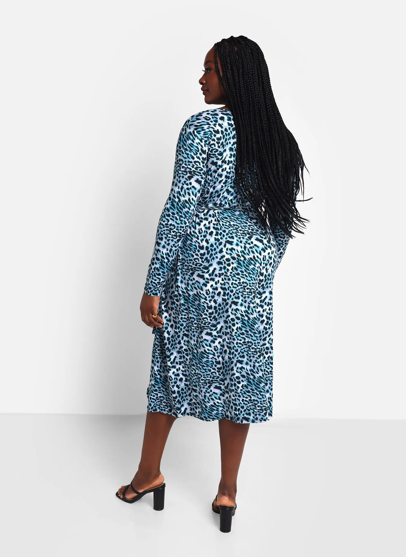 Darla Blue Leopard Midi Wrap Dress