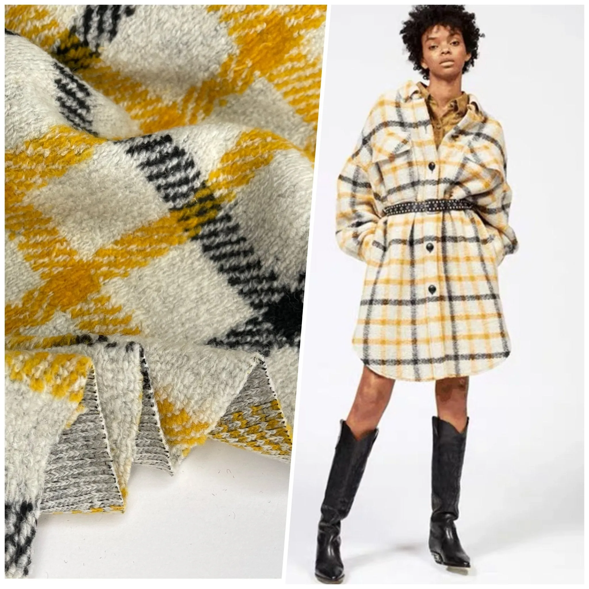 Designer Printed Yellow Plaid  Wool Fabric