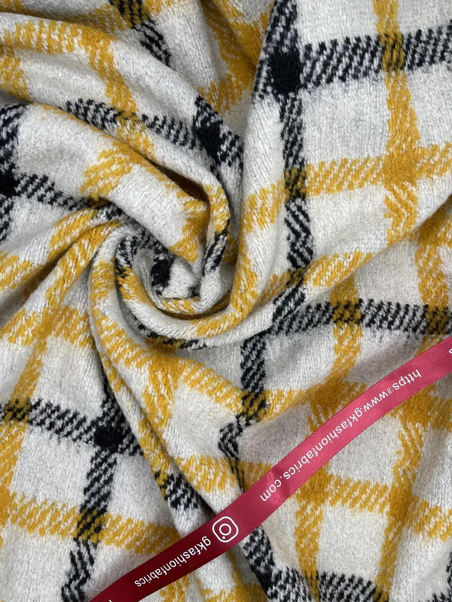 Designer Printed Yellow Plaid  Wool Fabric