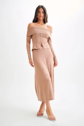 Diedre A-Line Knit Maxi Skirt - Pecan