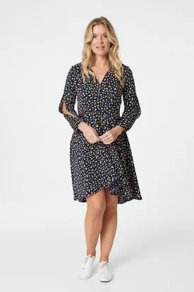 Ditsy Print Wrap Front Dress