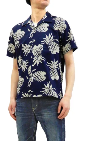 Duke Kahanamoku Men's Cotton Hawaiian Shirt Pineapple Short Sleeve Aloha Shirt DK37811 Navy-Blue