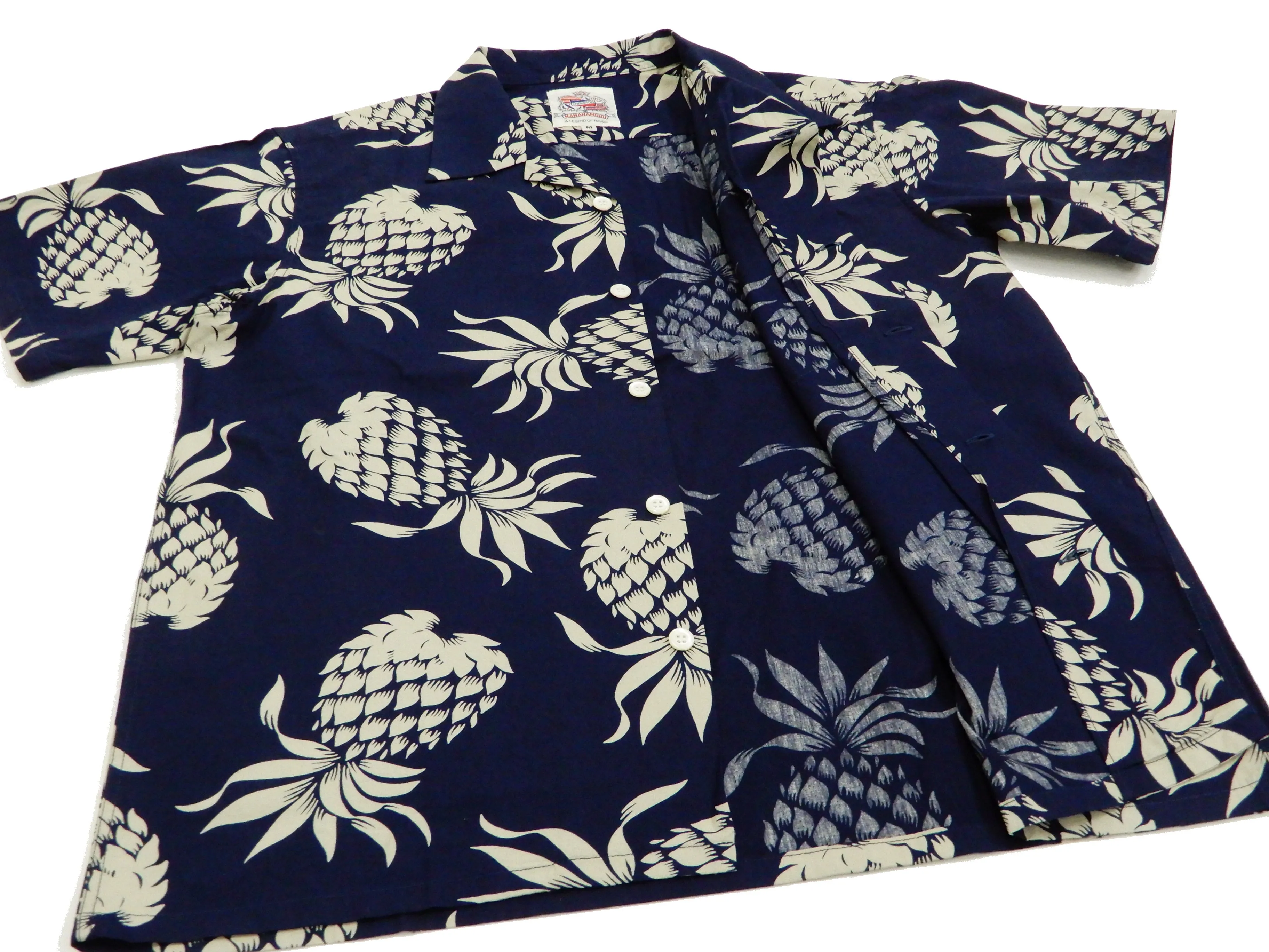 Duke Kahanamoku Men's Cotton Hawaiian Shirt Pineapple Short Sleeve Aloha Shirt DK37811 Navy-Blue