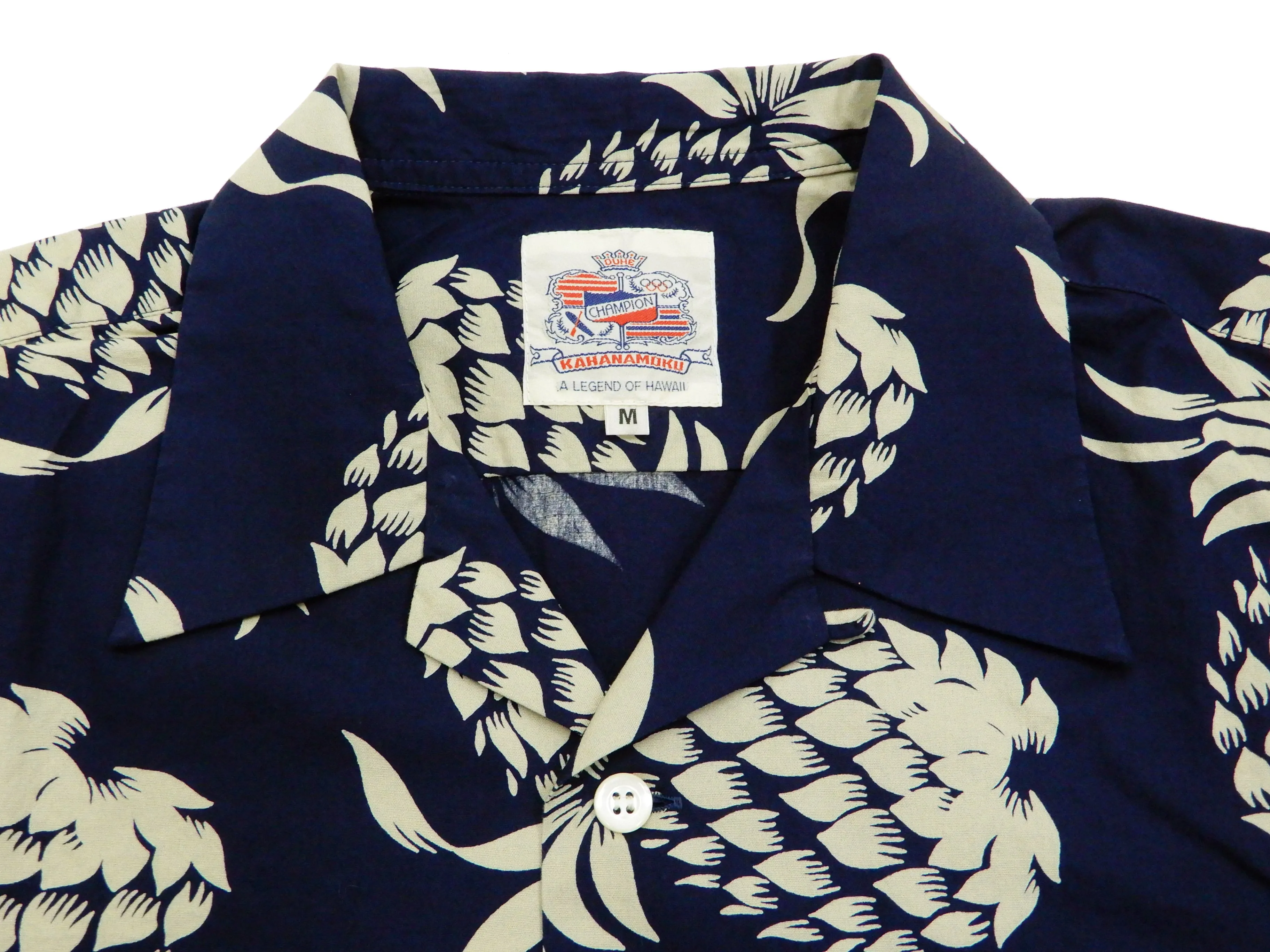 Duke Kahanamoku Men's Cotton Hawaiian Shirt Pineapple Short Sleeve Aloha Shirt DK37811 Navy-Blue