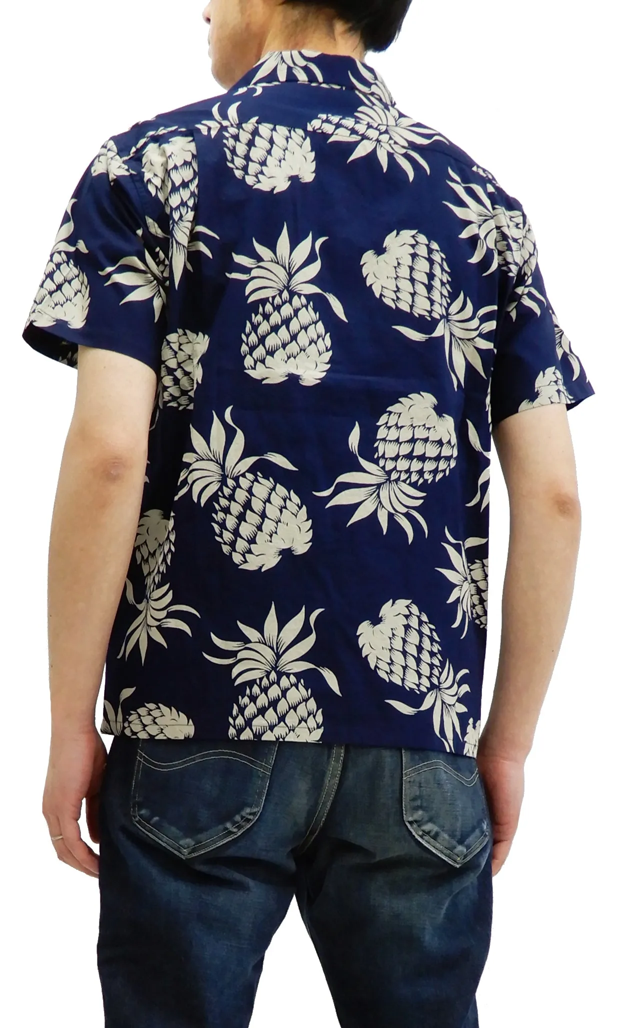 Duke Kahanamoku Men's Cotton Hawaiian Shirt Pineapple Short Sleeve Aloha Shirt DK37811 Navy-Blue