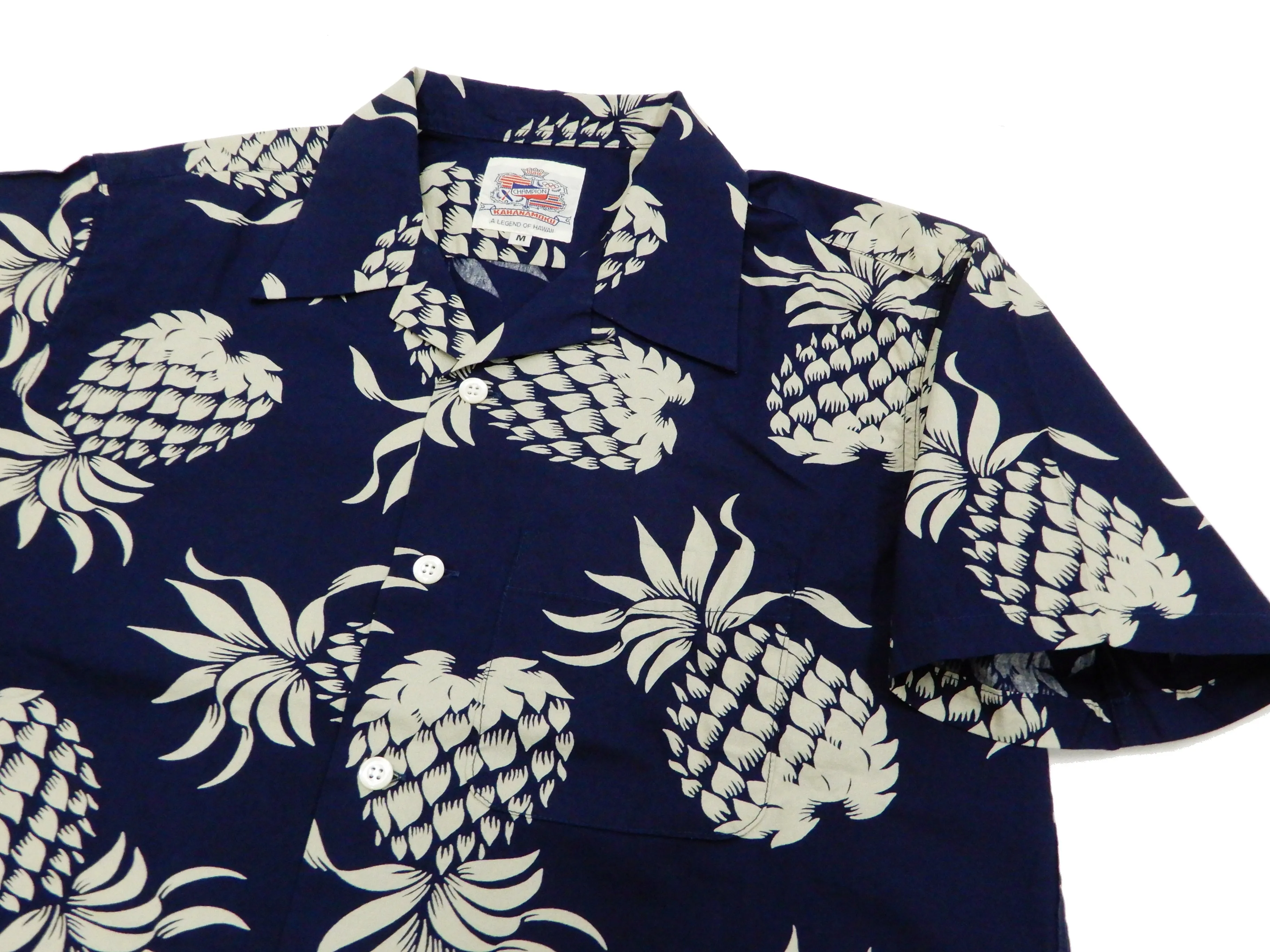 Duke Kahanamoku Men's Cotton Hawaiian Shirt Pineapple Short Sleeve Aloha Shirt DK37811 Navy-Blue