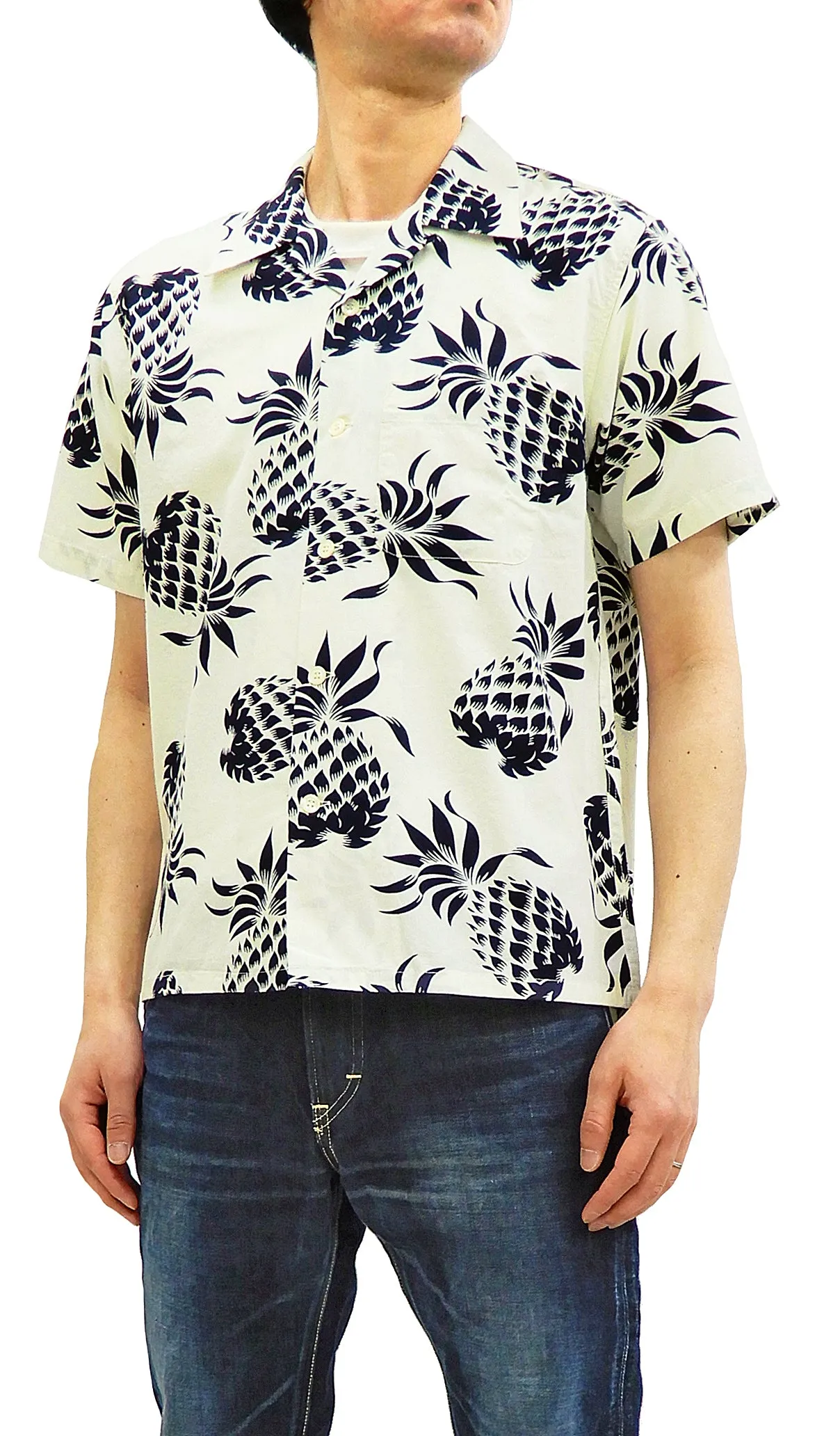 Duke Kahanamoku Men's Cotton Hawaiian Shirt Pineapple Short Sleeve Aloha Shirt DK37811 Off-White