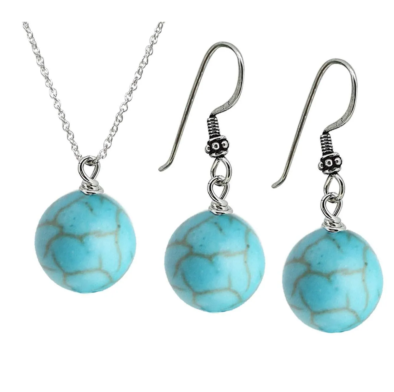 Elegant Handmade Turquoise Gemstone Pendant Earrings Women's Jewellery Set