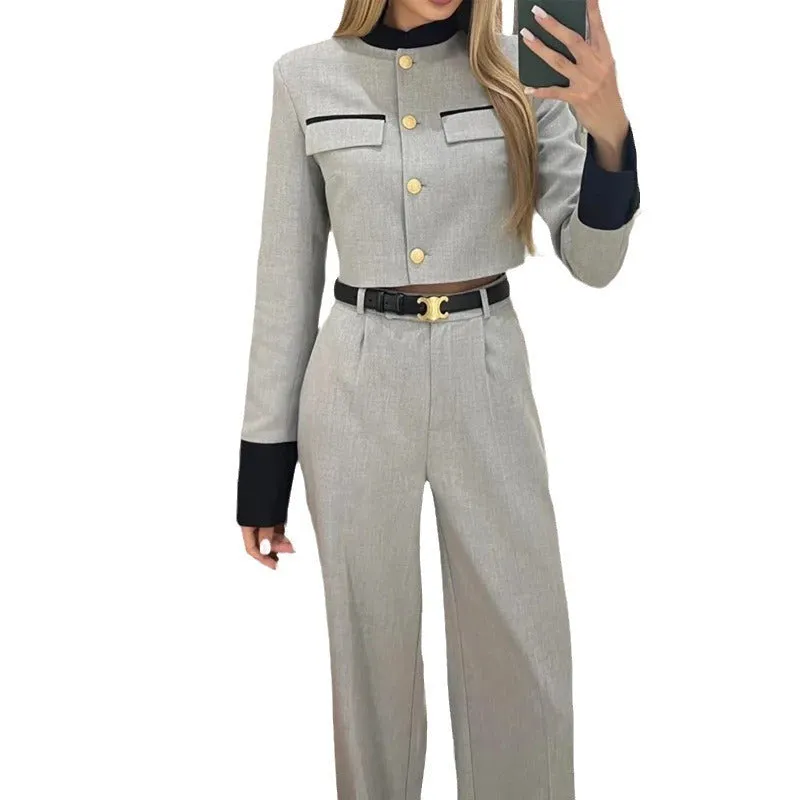 Elegant short jacket wide-leg pants suit