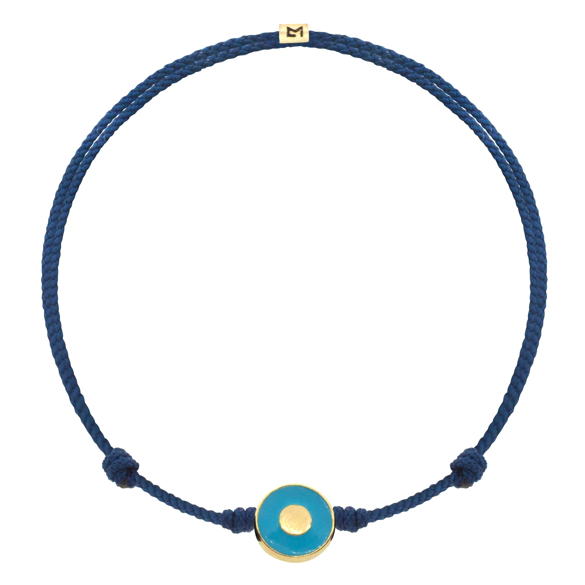 Enameled Evil Eye Gold Disk on Cord Bracelet