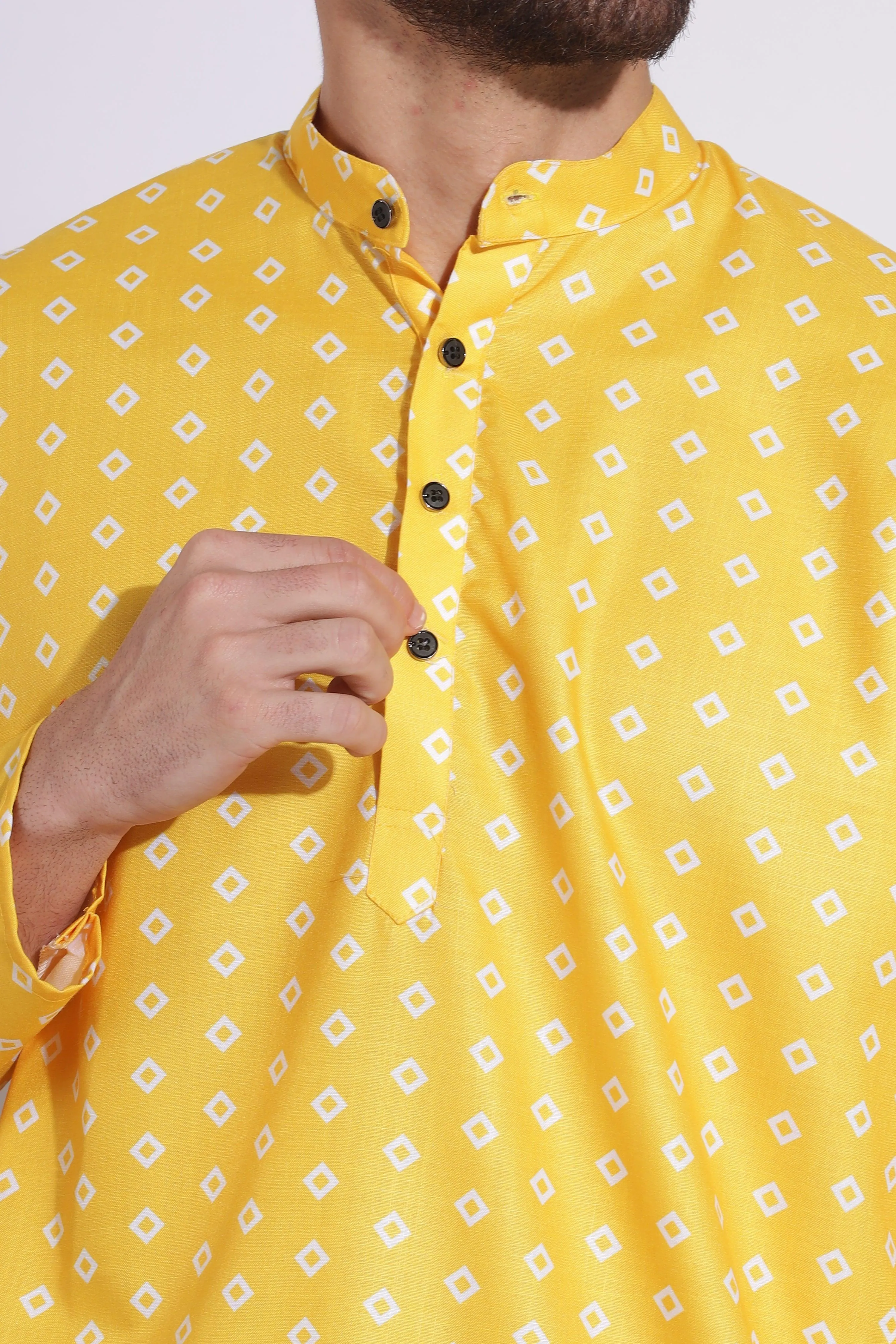 Ethnic Print Cotton Yellow Color Box Pattern Kurta