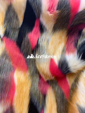 Fashion Fabric Black, Brown, Coral and Gray Multicolor Faux Fur Material By The Yard