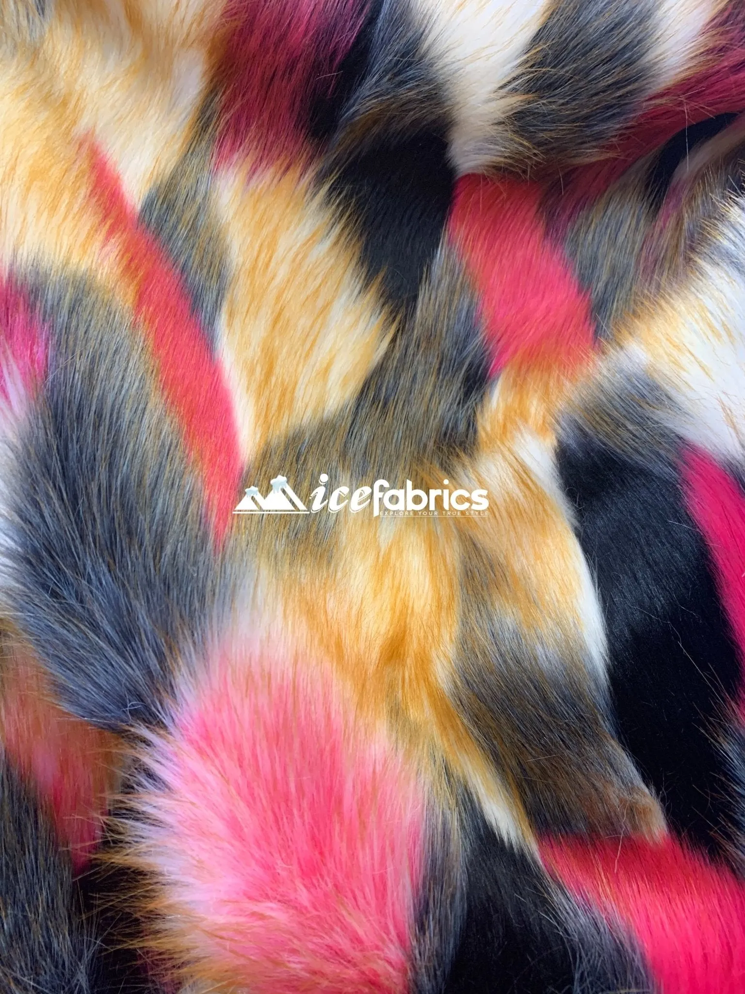 Fashion Fabric Black, Brown, Coral and Gray Multicolor Faux Fur Material By The Yard