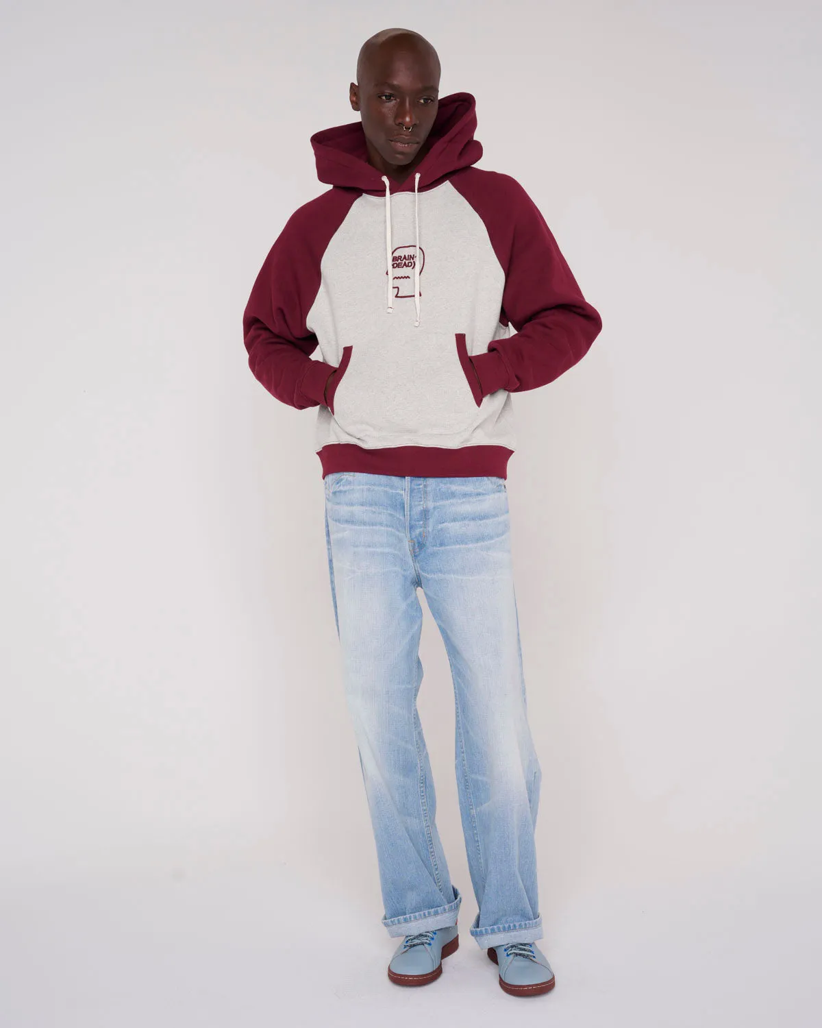 Fleece Logo Head Raglan Hoodie - Oatmeal Maroon