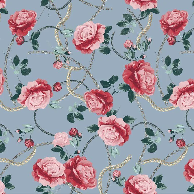 Flowers & Chains Royal Micro Satin Fabric