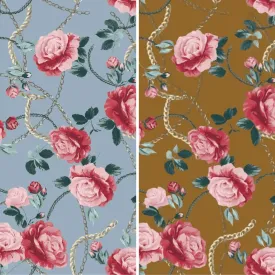 Flowers & Chains Royal Micro Satin Fabric