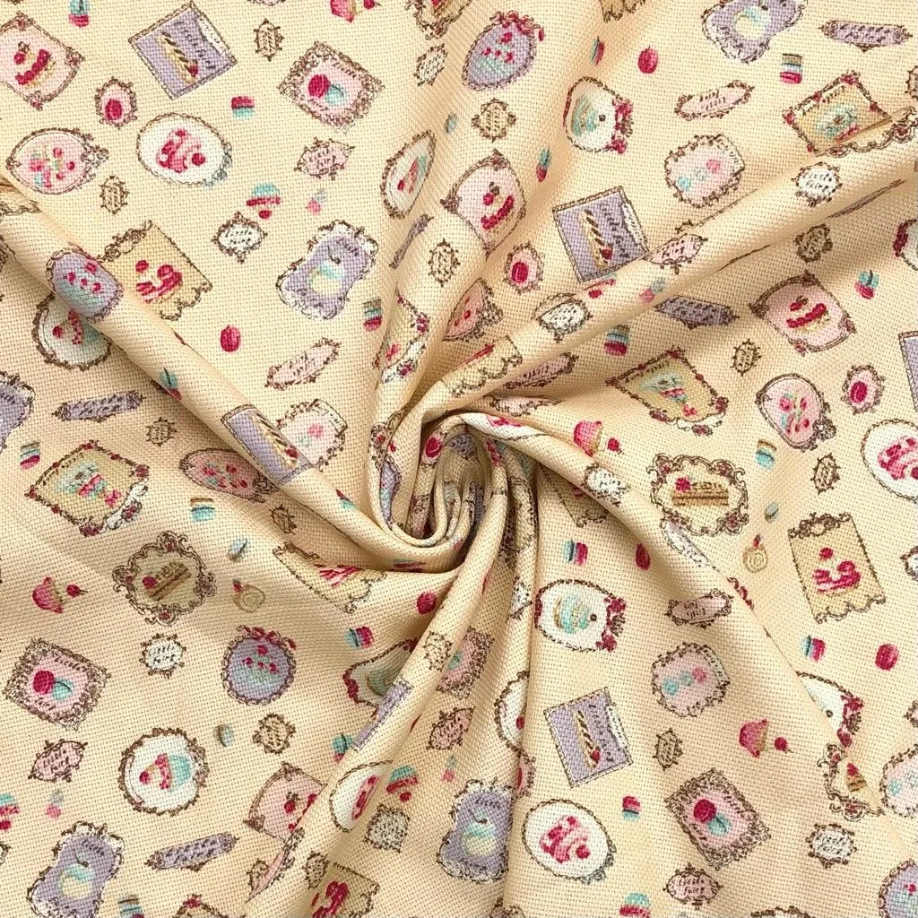 French Cakes Cotton Canvas Fabric