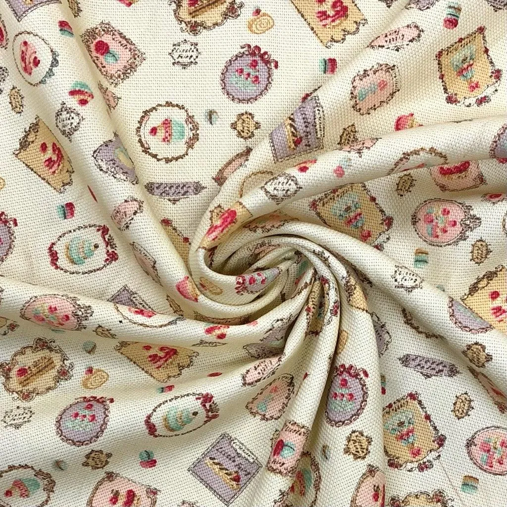 French Cakes Cotton Canvas Fabric