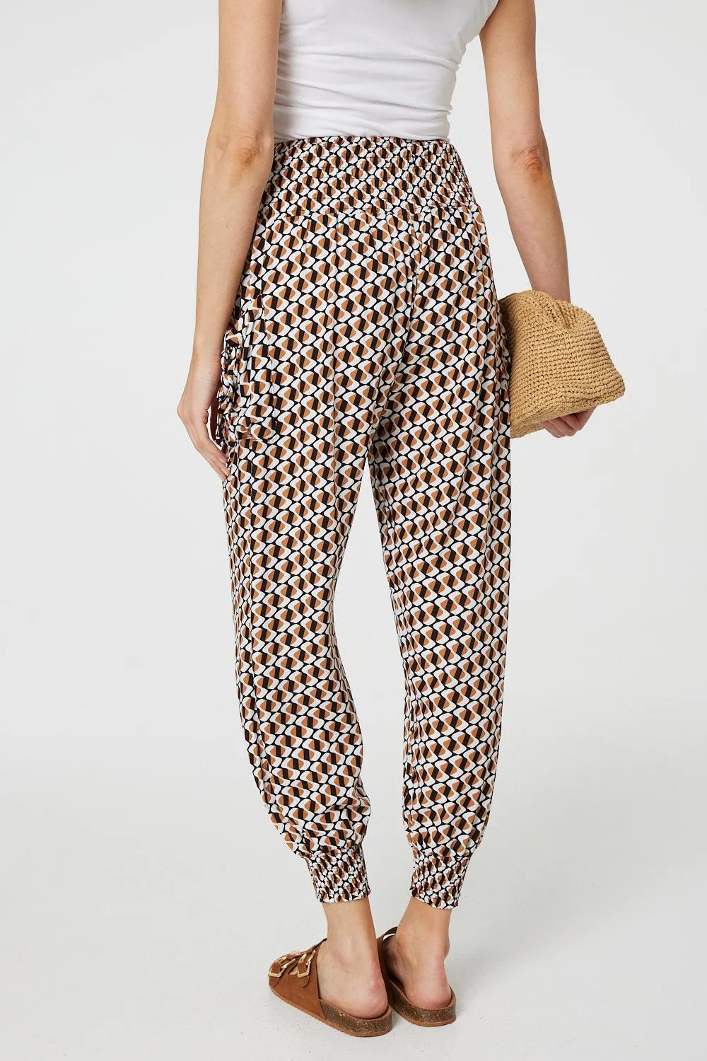 Geo Print High Waist Tassel Harem Pants