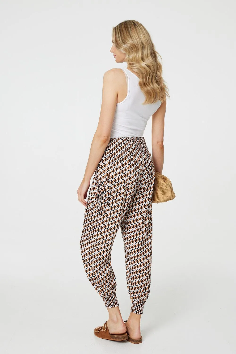 Geo Print High Waist Tassel Harem Pants