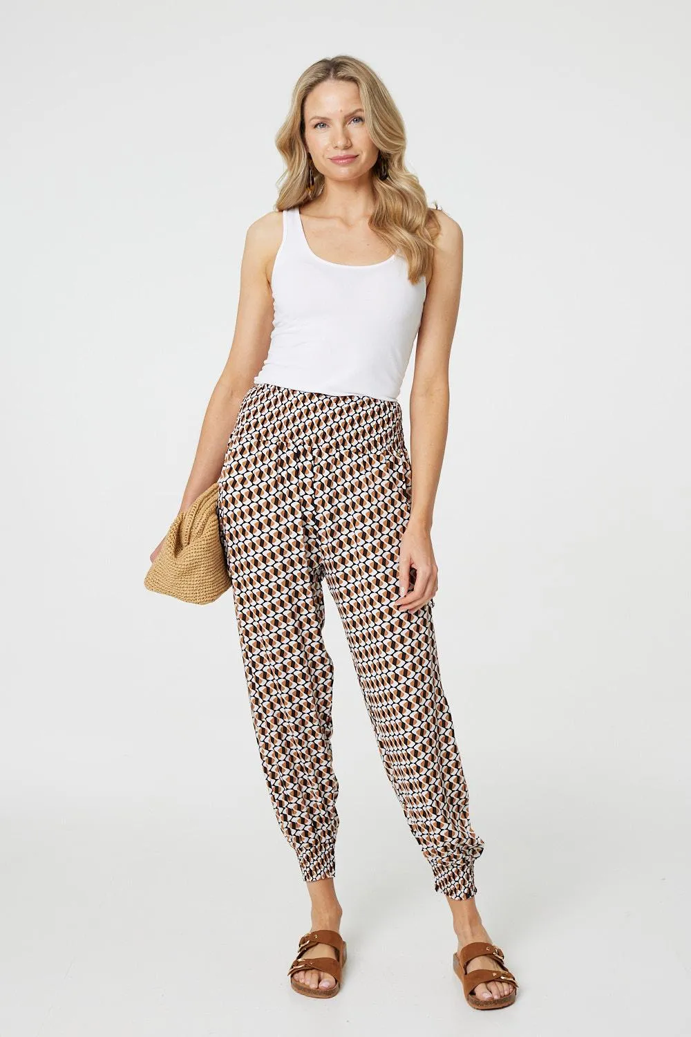 Geo Print High Waist Tassel Harem Pants