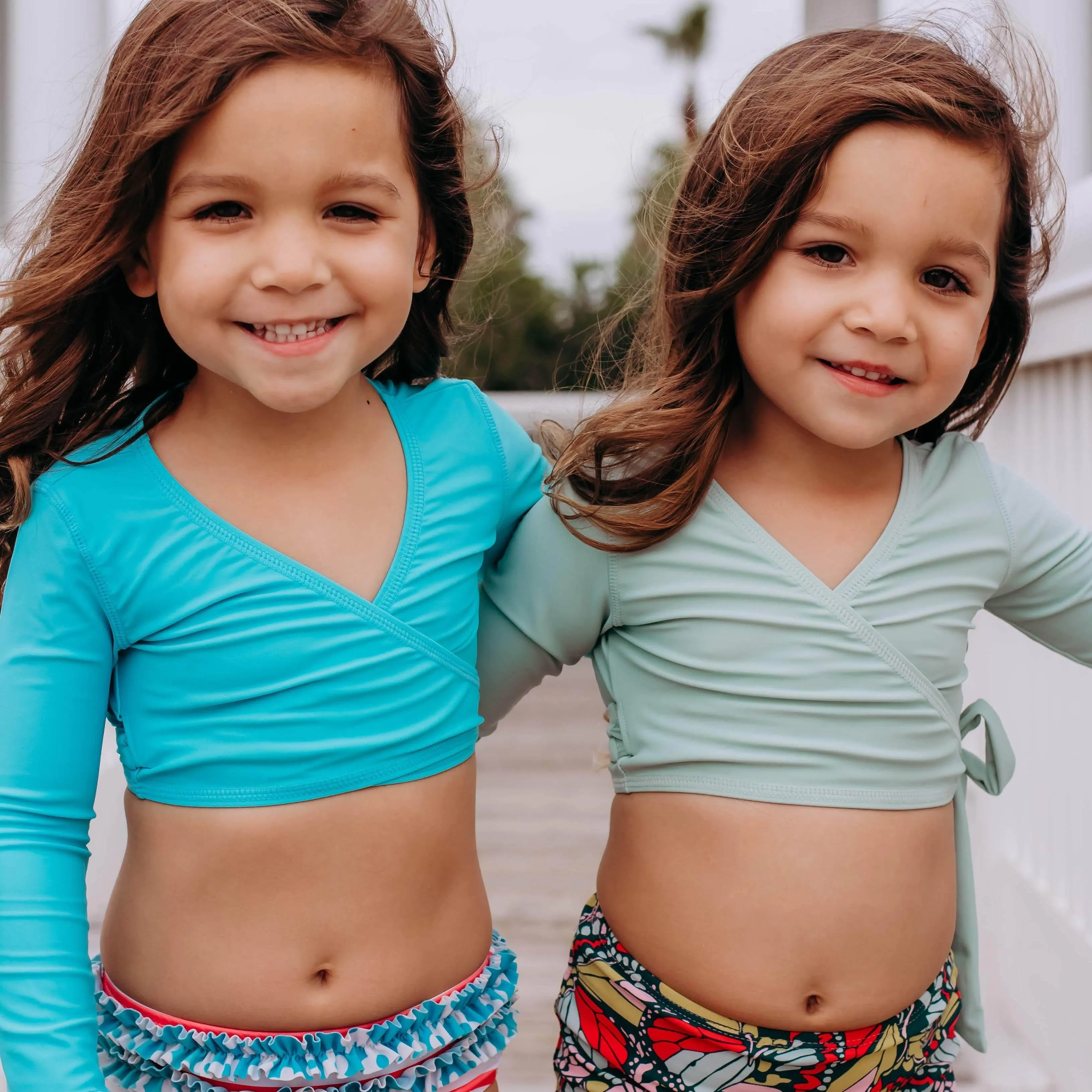 Girls Long Sleeve Swim Wrap Top - "Aqua"