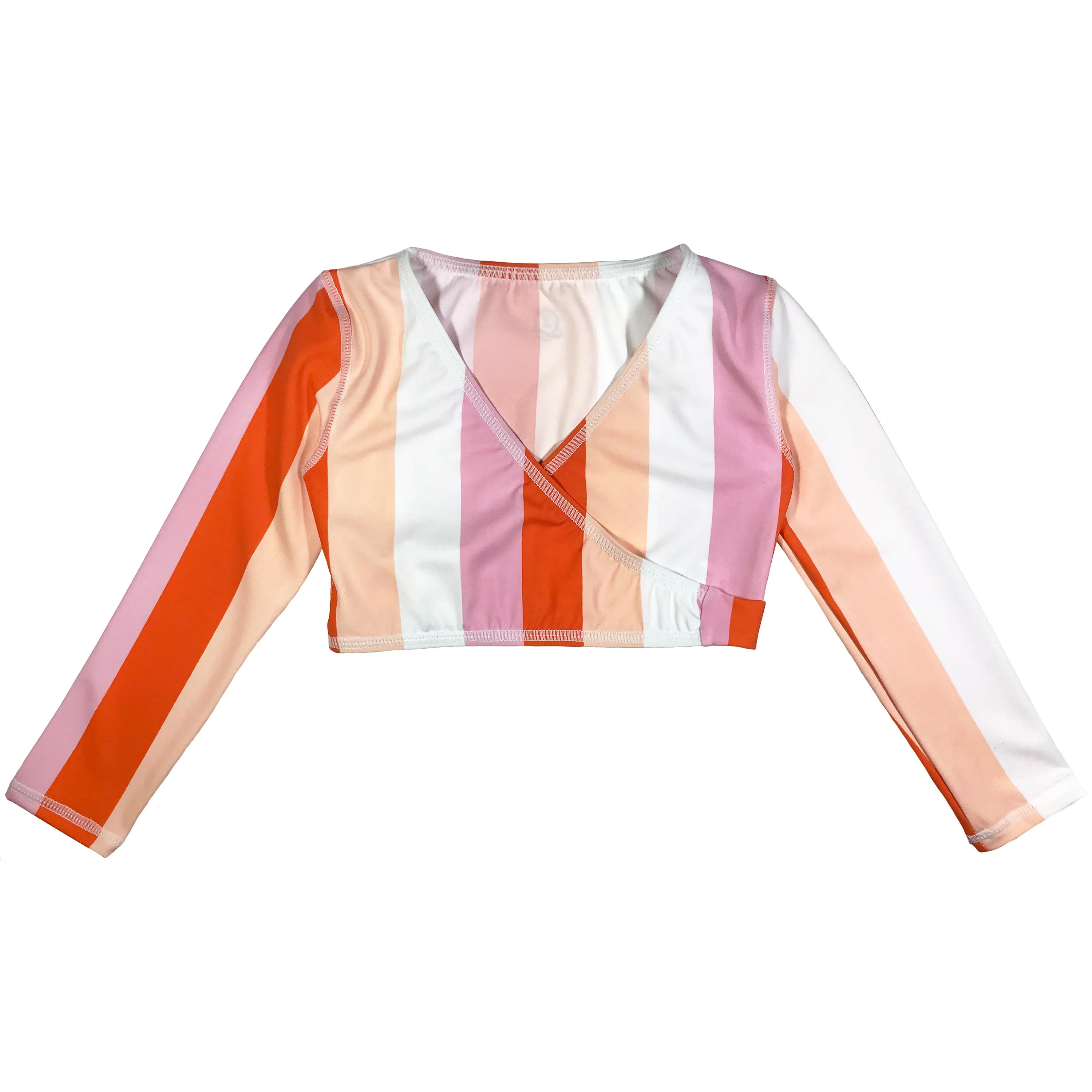 Girls Long Sleeve Swim Wrap Top - "Peachy Stripes"