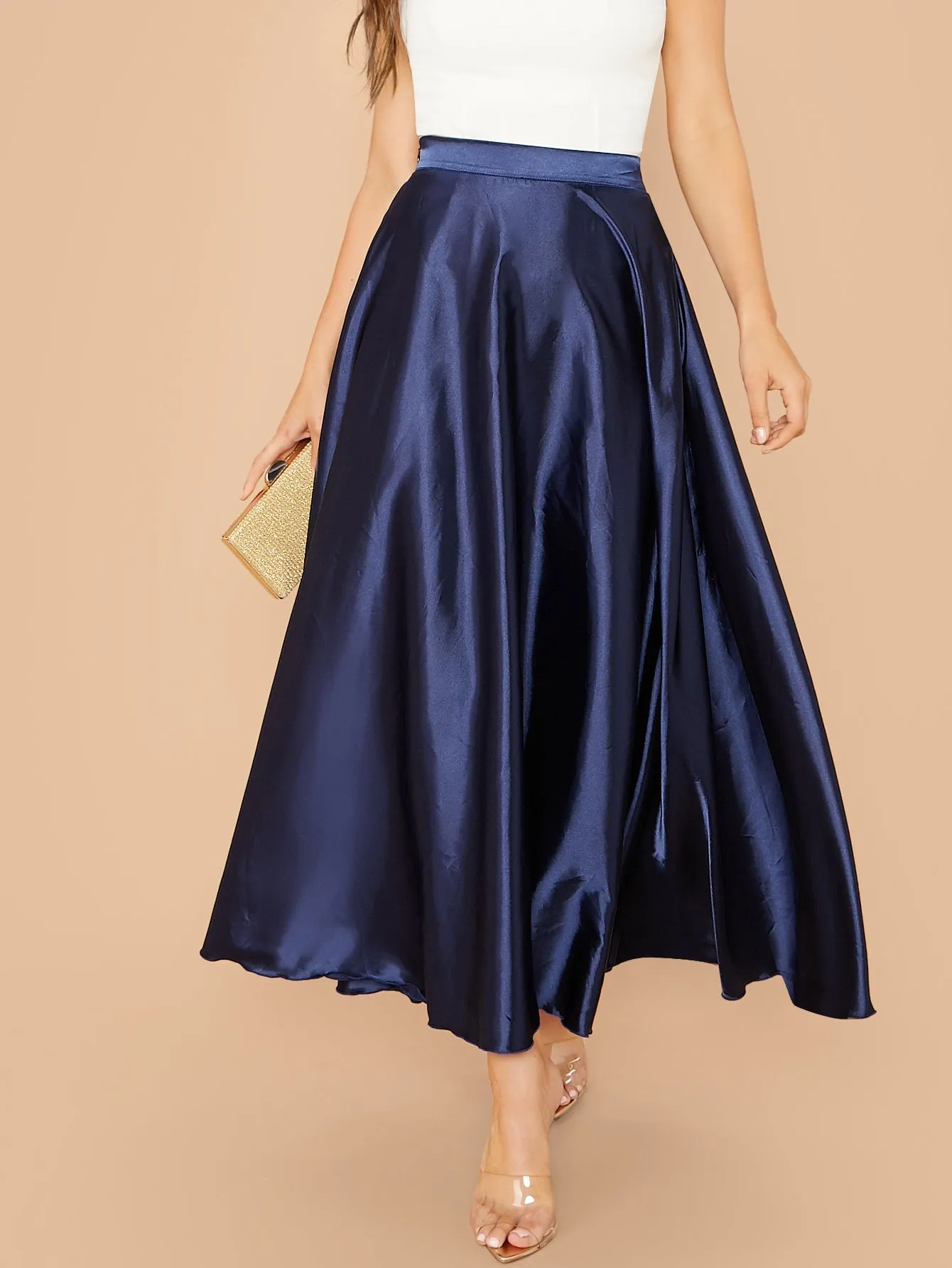 Glamorous Plain Zipper High Waist Maxi Women Skirts