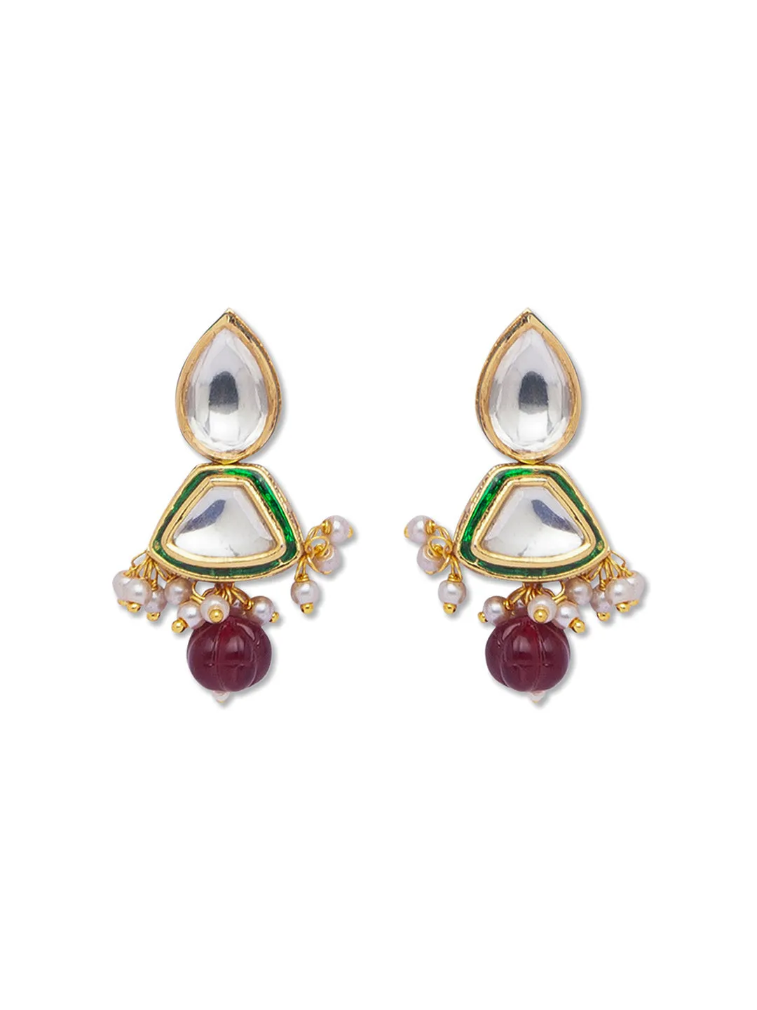 Golden and Maroon  Kundan Earrings with Onyx