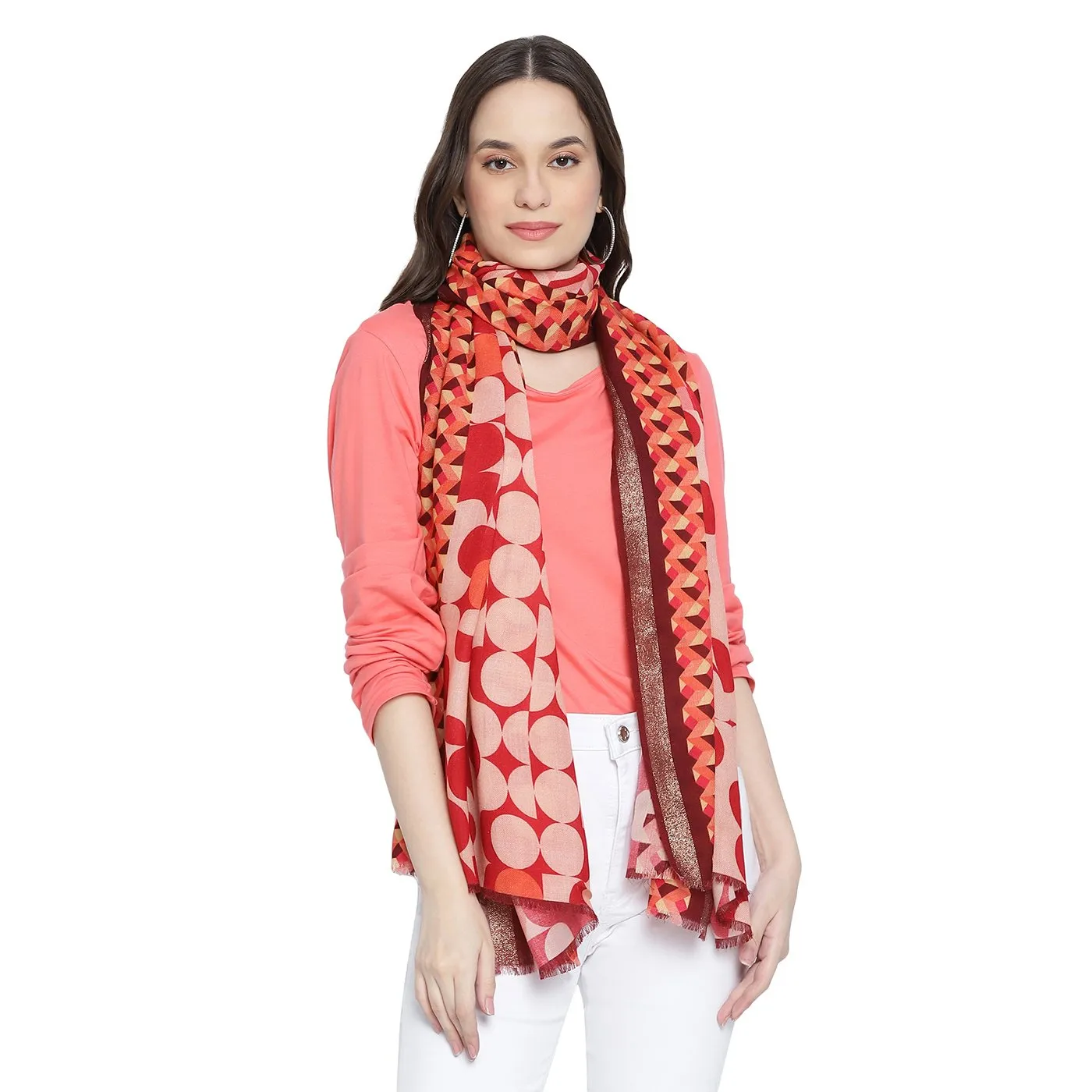 Graphic Polka Printed Wool Silk Stole