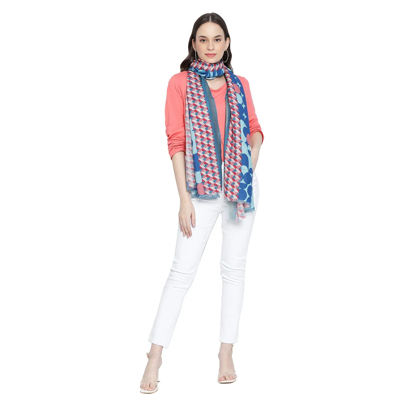 Graphic Polka Printed Wool Silk Stole