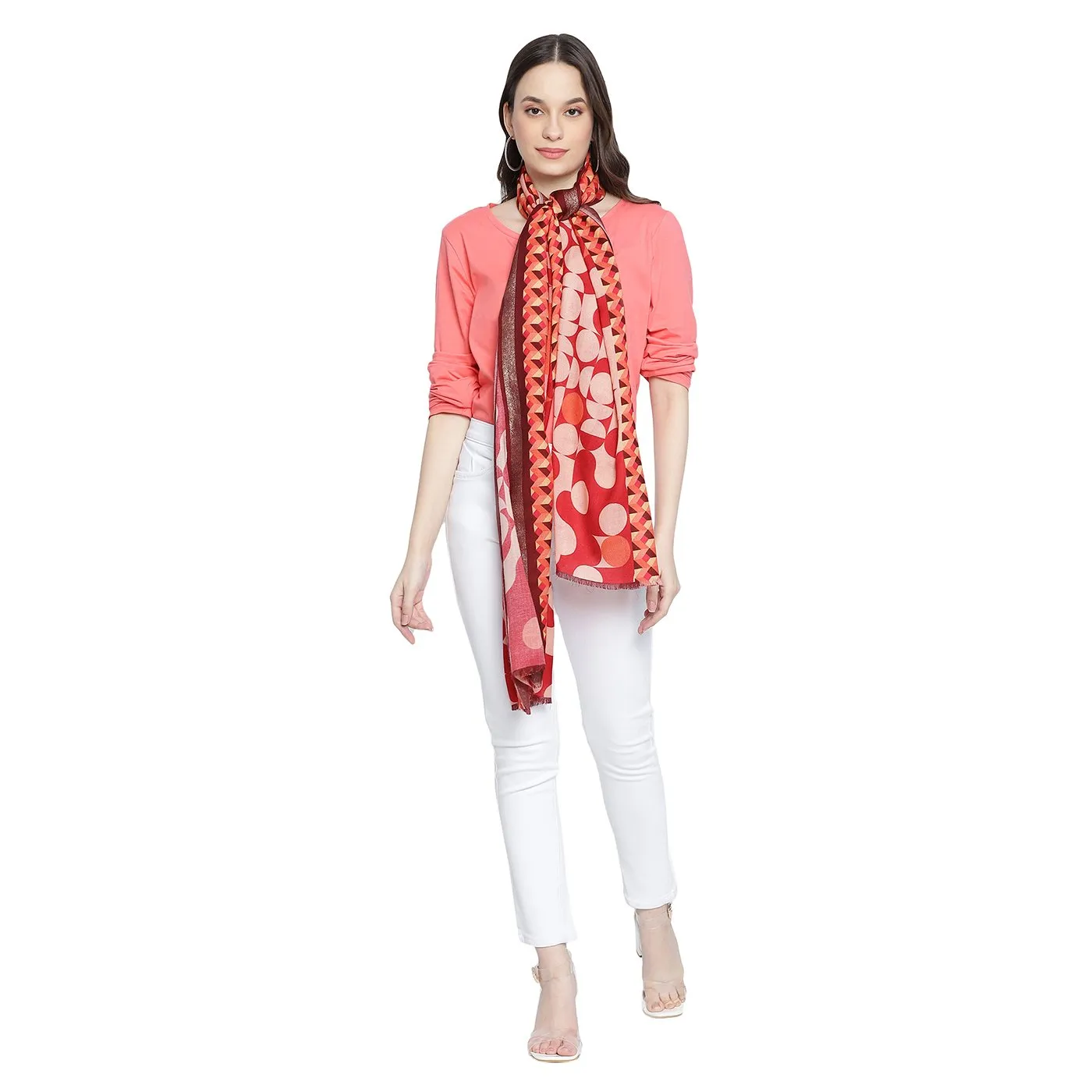 Graphic Polka Printed Wool Silk Stole