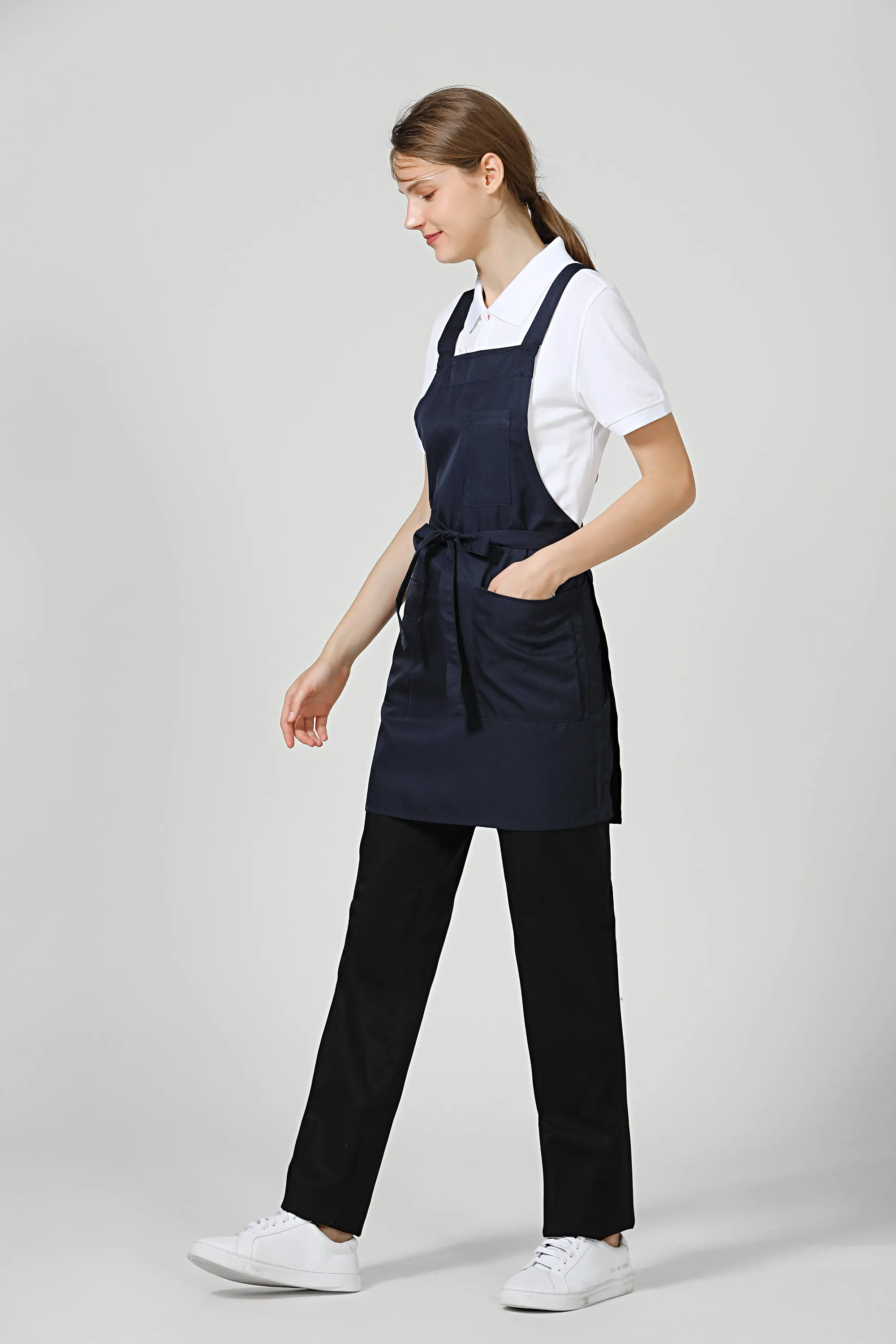 Gretel Navy Blue Service Bib Apron