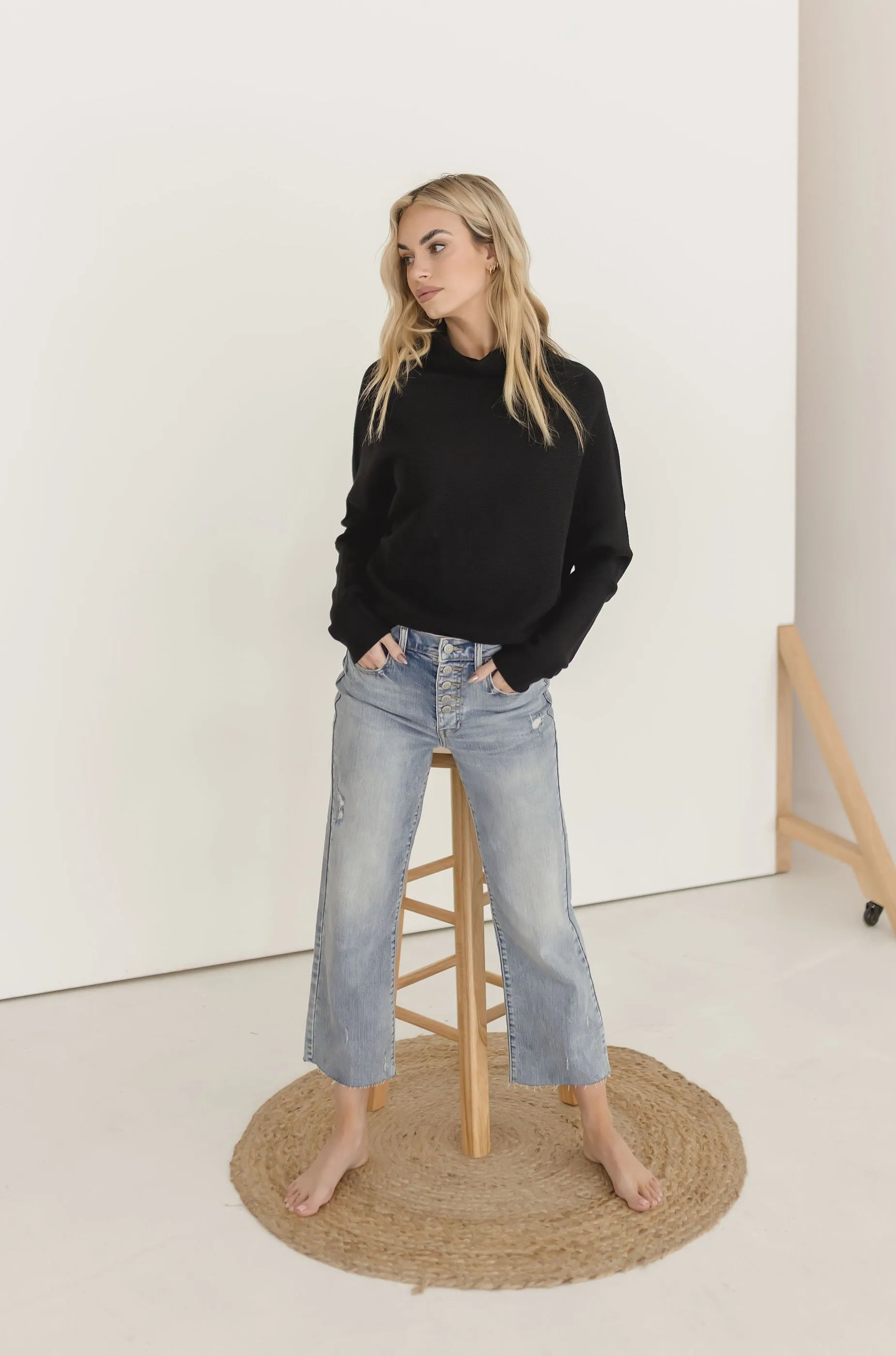 Gwen Long Sleeve Slouched Funnel Neck Sweater Black