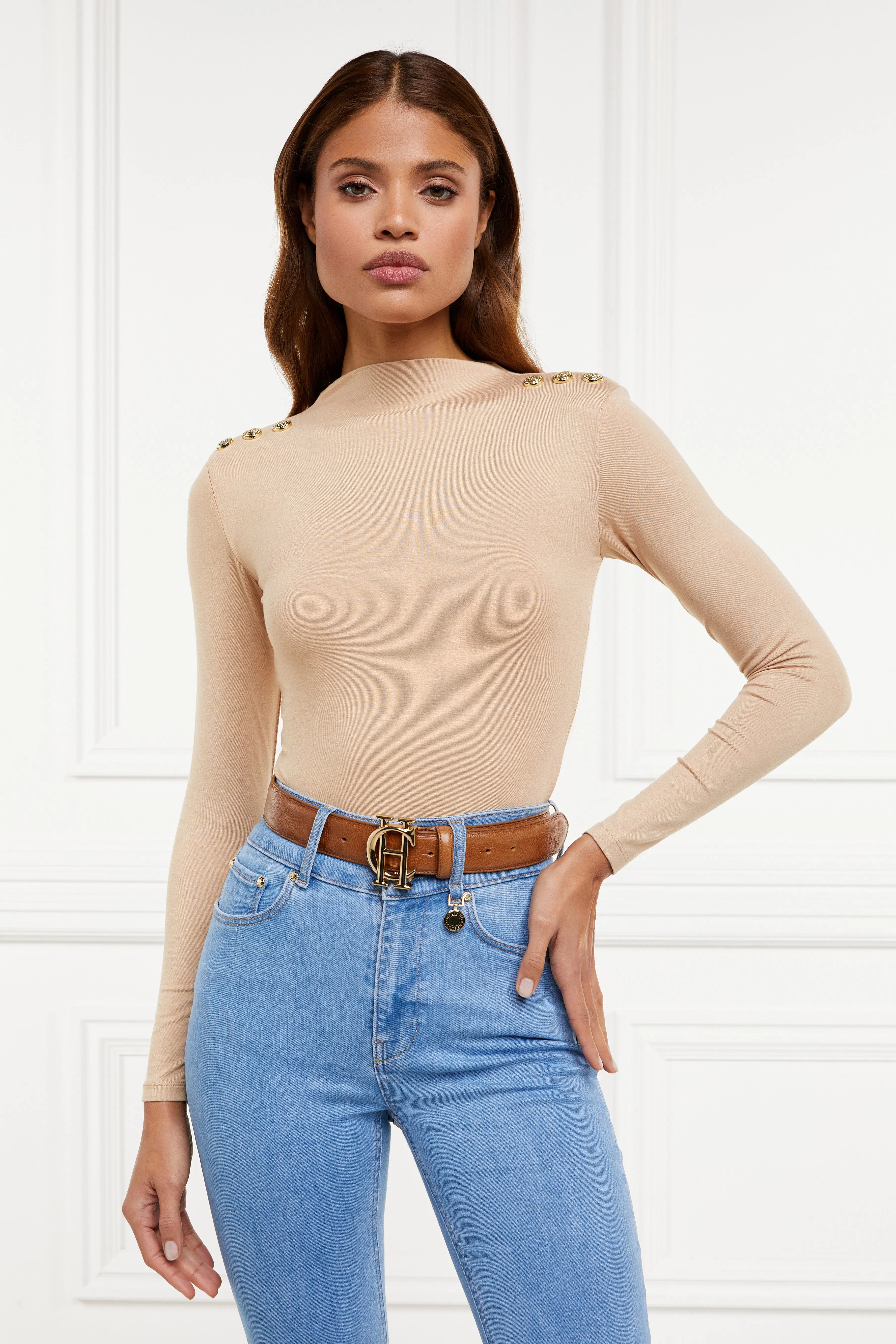 Harper Long Sleeve Bodysuit (Light Camel)