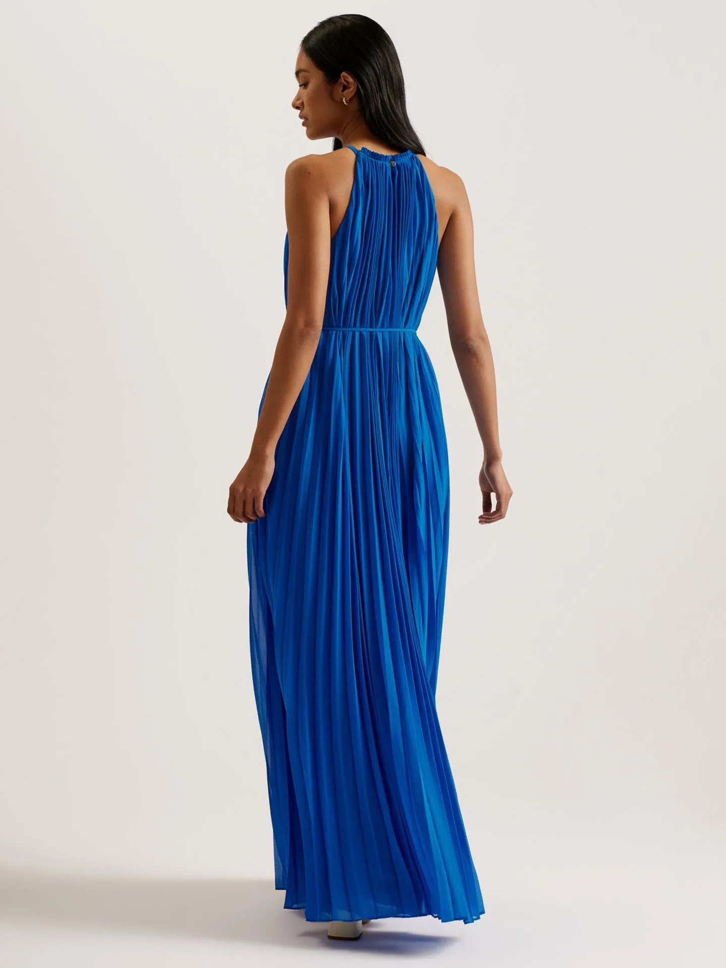 Helyos Pleated Halterneck Maxi Dress Blue