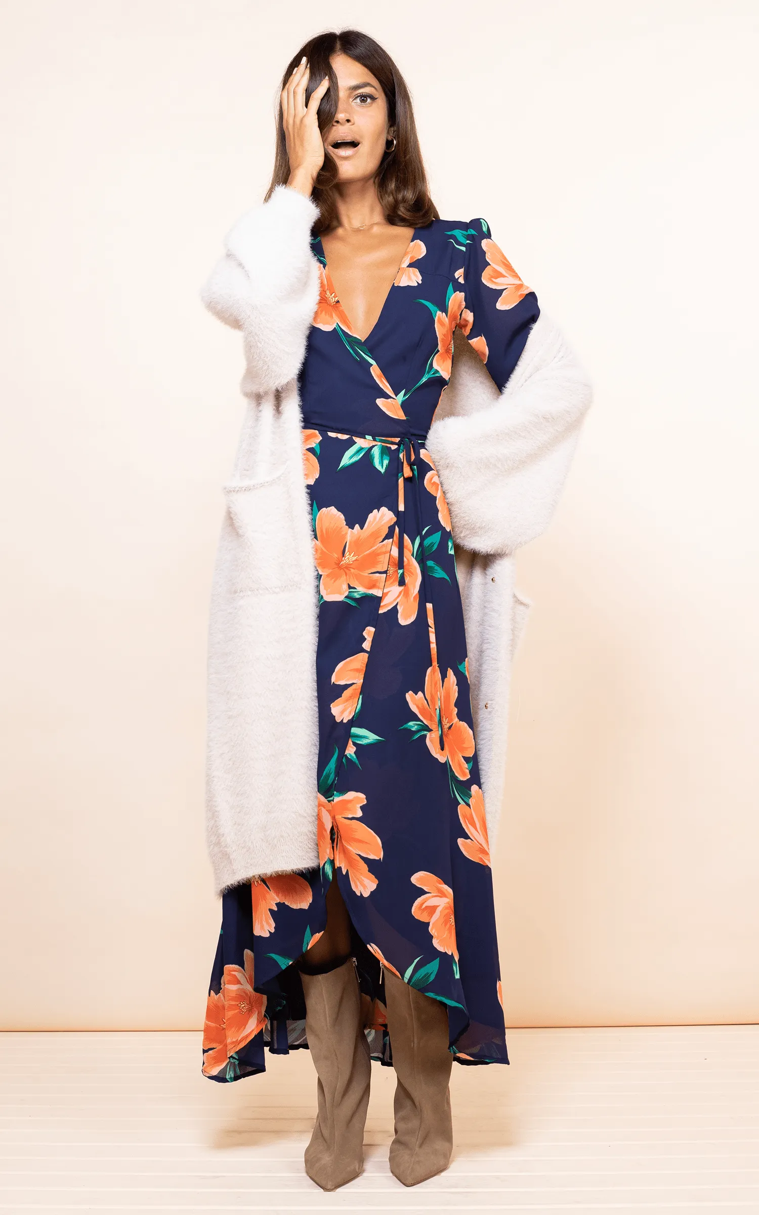 Jagger Maxi Dress in Orange on Navy Blue Tulip