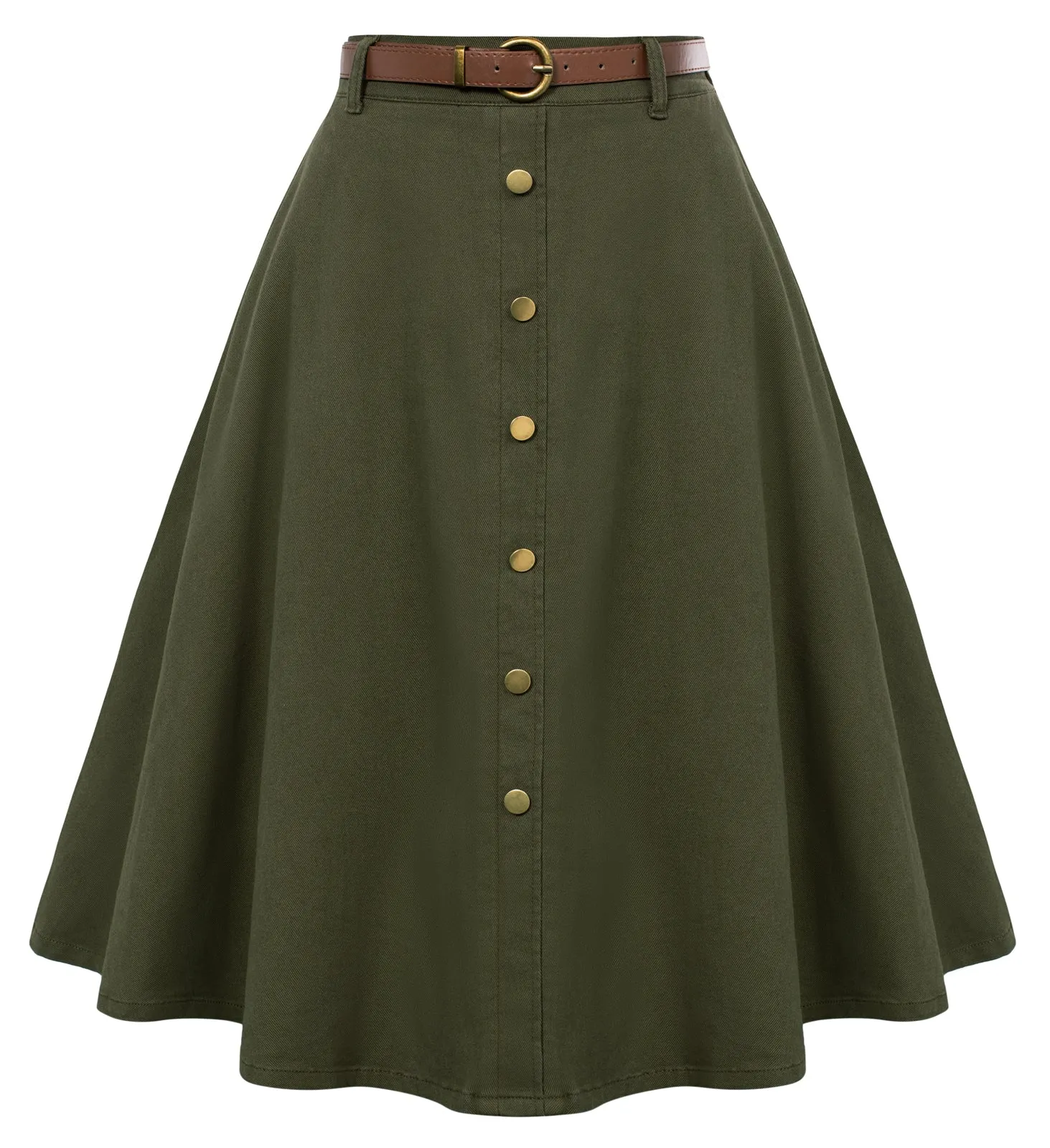 Jean Skirt with Belt Elastic High Waist A-Line Midi Skirt