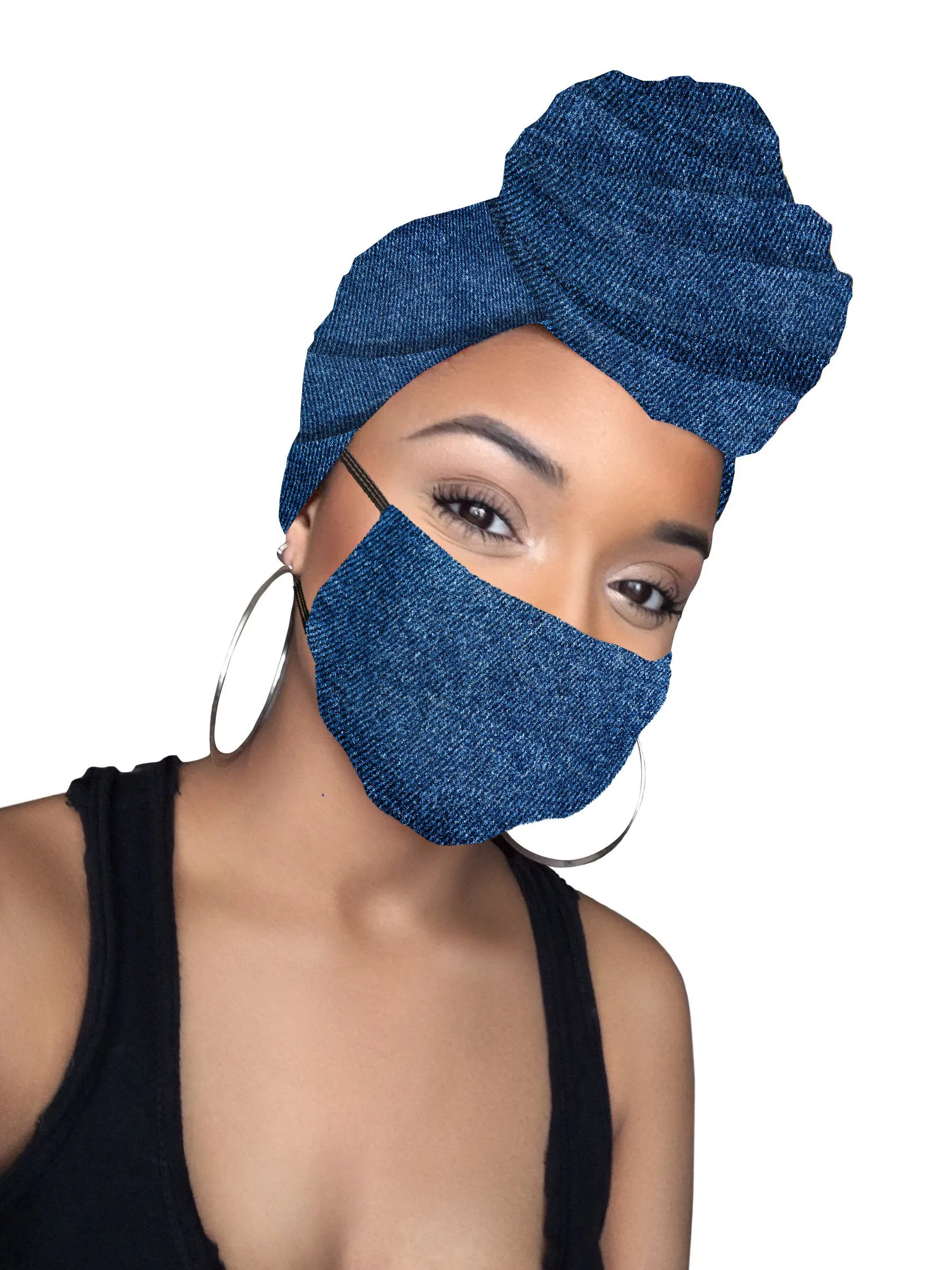 Jeans Stretched Fabric Head wrap & mask