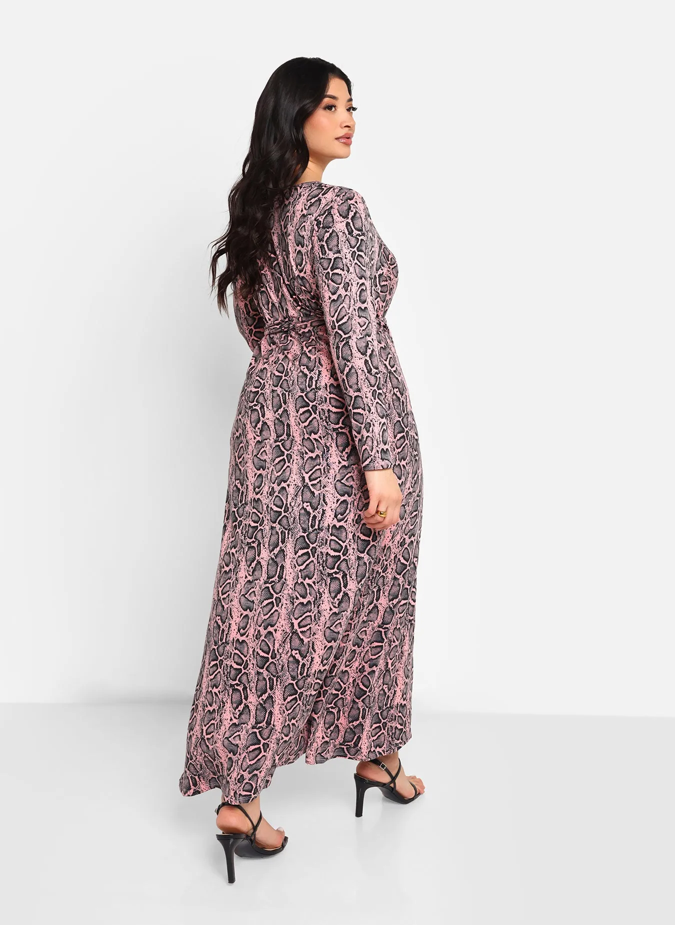 Karleah Pink Snake Maxi Wrap Dress