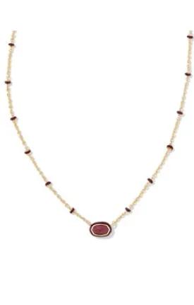 Kendra Scott Mini Elisa Enamel Frame Short Pendant Gold Maroon Magnesite Necklace