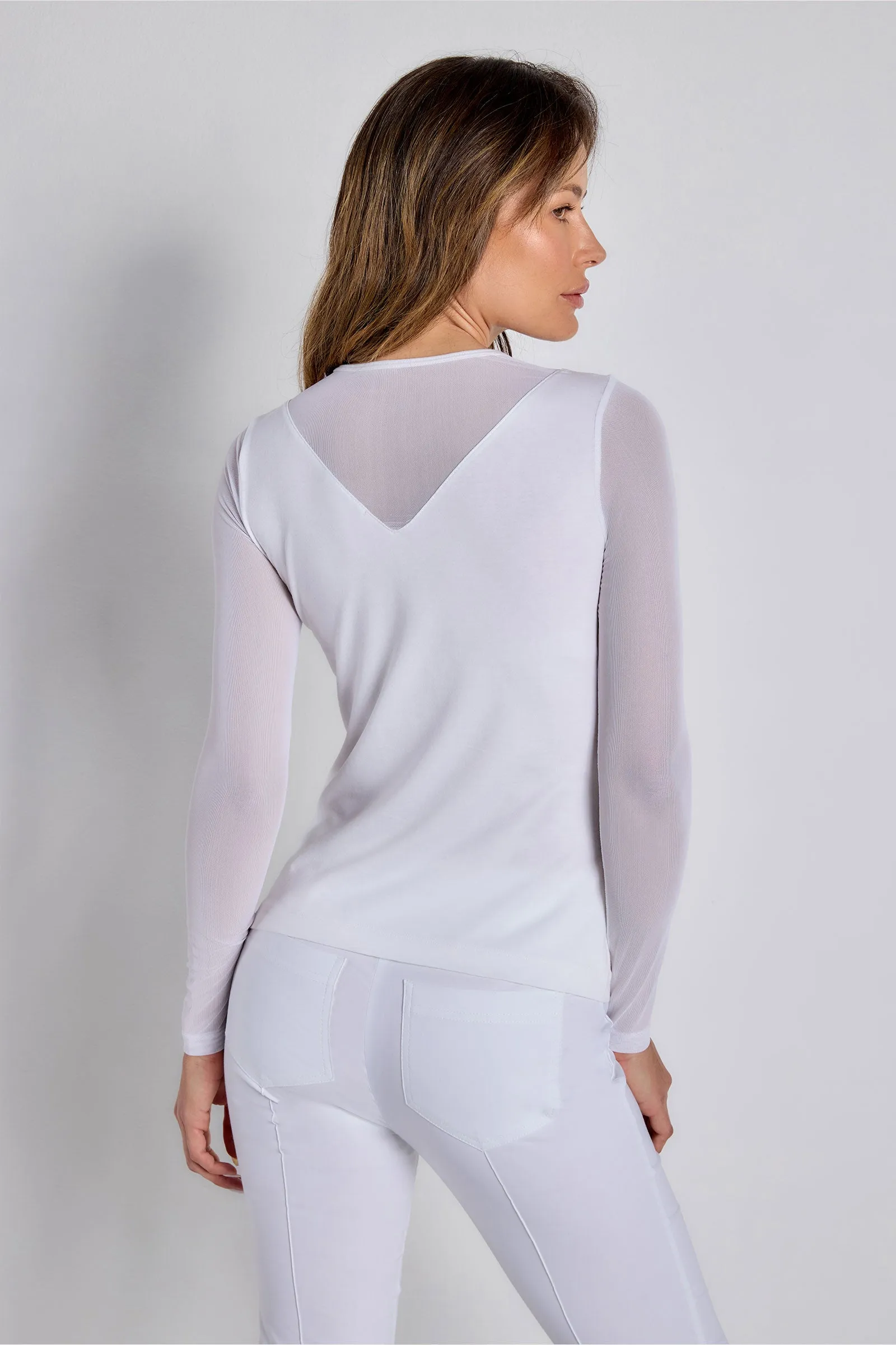 Kim Mesh-Sleeve Top in Pima Modal