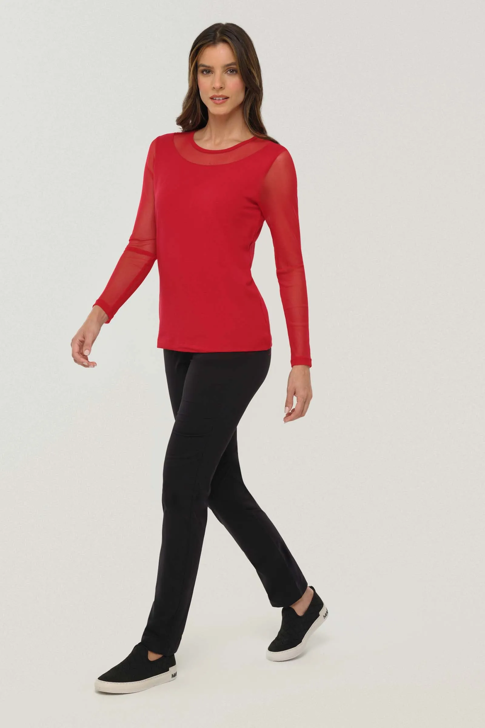 Kim Mesh-Sleeve Top in Pima Modal